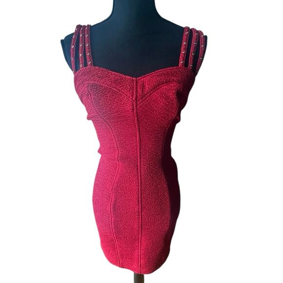 Vintage Tadashi Shoji Red Bandage Bodycon Cocktail Dress - Picture 1 of 7